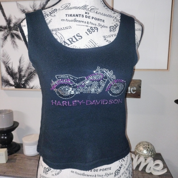 Vintage Harley-Davidson Rhinestone Studs Crop Top Tank Biker Babe 90s Motorcycle - Picture 2 of 8